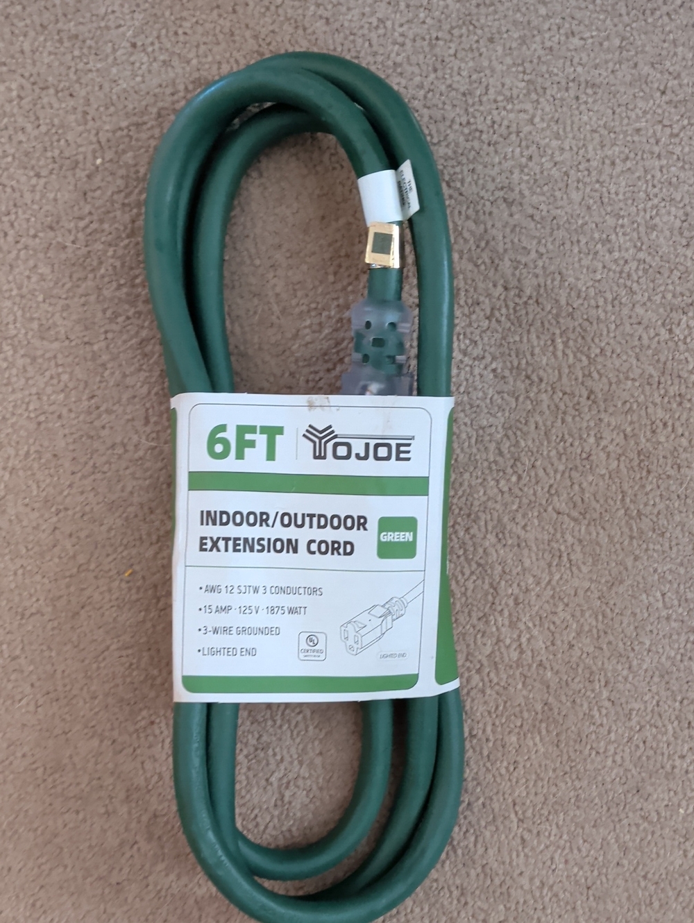 6FT Green Indoor/Outdoor Extension Cord
